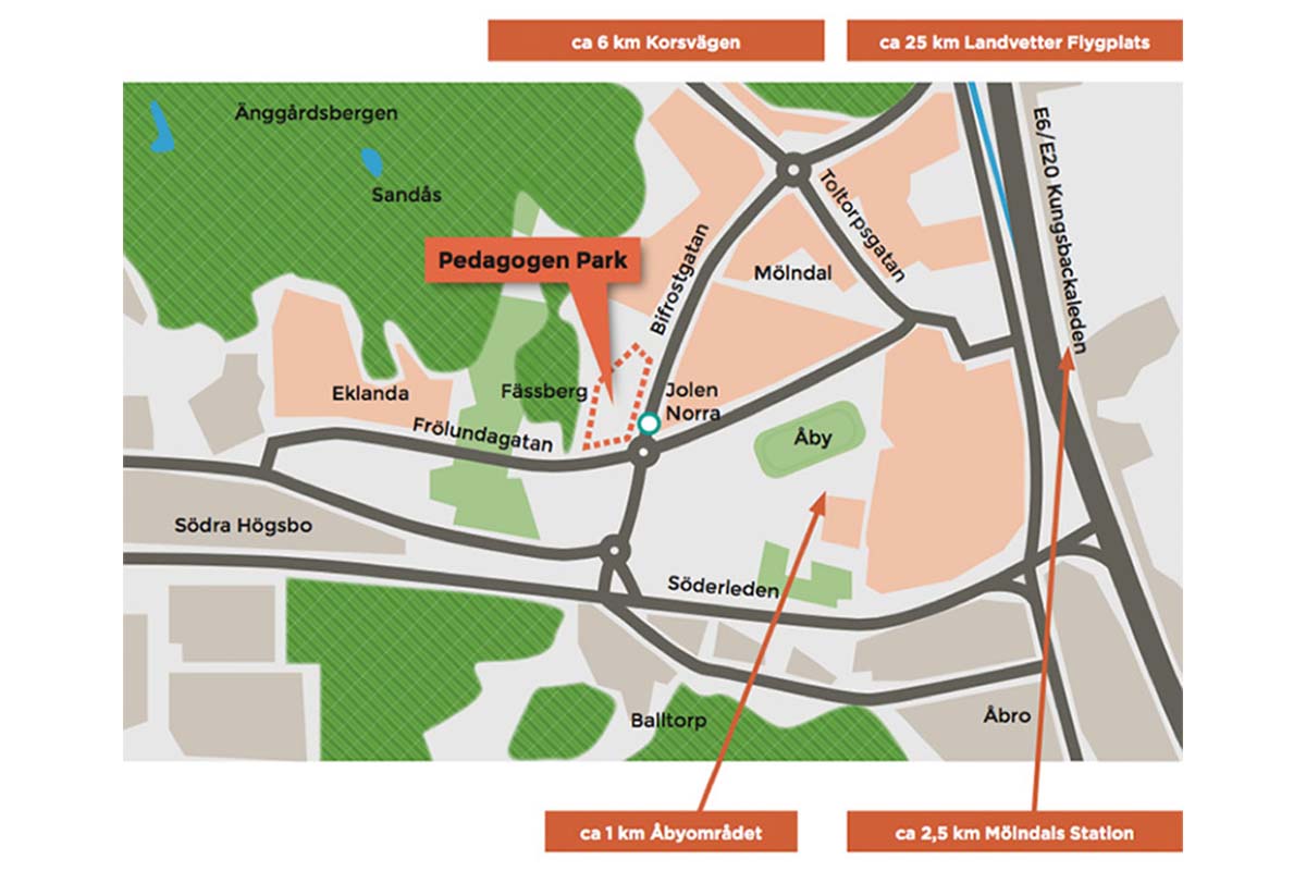 Karta över området Pedagogen Park